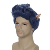 Qaccf Short Curly Blue Mens Short Wavy Halloween Costume Wig with a Pair of Elf Ears (Adult)