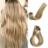 Clip in Human Hair Extensions 70g 7pcs Silky Straight Highlight Blonde Remy Human Hair Extension 18 Inch 27/613 Strawberry Blonde to Bleach Blonde