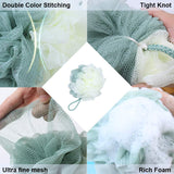 Wooden Handle Loofah and Poufs Set, Teak Wood Long Handle Soft Body Luffa Set for Men & Woman Included 1 Loofah Sponge On a Stick, 1 Exfoliating Shower Pouf By HTB