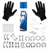 BodyJ4You 36PC Professional Piercing Kit Aftercare Spray 14G 16G Belly Ring Tongue Tragus Nipple Nose