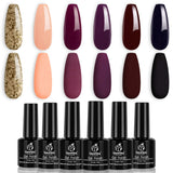 Beetles Fall Gold Glitter Gel Nail Polish Set - 6 Colors Red Purple Gel Polish Kit Full Maroon Nail Gel Polish Set, Soak Off UV LED Nail Gel Required, 7.3 ml Each Bottle Gel Nail Art Gift Box