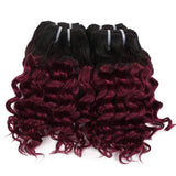 FASHION LINE 4 Bundles Deep Wave Short Bob Style Ombre 1B/99J Virgin Human Hair Bundles 50g Two Tone Burgundy Red Brazilian Hair Weave 10”
