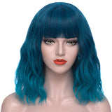 Mersi Blue Wigs for Women, 13'' Short Bob Hair Wig with Bangs, Cute Soft Natural Synthetic Wigs for Daily Party Halloween S046BE