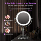 MIRRORMORE 8.5" Vanity Mirror with Lights, 10X Magnifying Mirror with 32 LEDs Lights, Double Sided Dimmable Lighted Makeup Mirror, Cordless or Plug in, Smart Switch, Senior Pearl Nickel