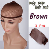 Wig Cap Women Men Stretchable Net Mesh Fishnet Elastic Snood Breathable Hairnet (3Pcs, Brown)