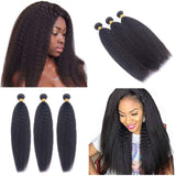 Brazilian Kinky Straight Human Hair bundles 100% Unprocessed natural human hair bundles 10 12 14 Inch yaki human hair bundles Hair Extensions yaki Natural Black Color