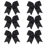 8 Inch Jumbo Cheerleader Bows with Rhinestones Ponytail Holder Cheerleading Bows Hair Tie 6 Pcs College (Black)