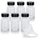 1 oz Clear Glass Wide Mouth Bottle with Phenolic Cap (6 pack) + Funnel