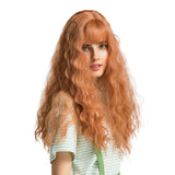 Long Wavy Wig GLAMADOR Women's Orange Wig with Bangs,Long Fluffy Curly Wace Hair Wig, Synthetic Full Replacement Wigs Heat Resistant Fiber Synthetic Cosplay Dating Dress Party Daily Use Wigs- 20"