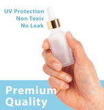 1 oz / 30 ml Frosted Clear Glass Boston Round Bottle with Gold Metal and Glass Dropper (4 pack) + Funnel