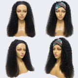 Deep Curly Human Hair Wig Glueless None Lace Front Wigs Headband Human Hair Wigs for Black Women 9A Brizilian Virgin Hair Machine Made Headband Human Hair Wig (14 Inch, Natural Color)