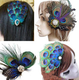 Women Bohemian Peacock Feather Hair Clip Hair Pin Elegant Fascinator Wedding Dance Party Headdress Headwear Hair Accessory Sequined Showgirl Headpiece (Style 6)