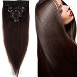 160g 22" #2 Dark Brown Full Head Clip In Remy Human Hair Extensions Unprocessed Thick Soft Straight 8 Pieces 18 Attached Double Weft