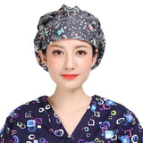 Unisex Bouffant Working Hat Cotton Shower Cap Adjustable Men Women Ponytail Cute Animal Pattern