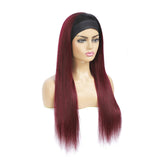Seelaak 10A Ombre Wine Red 99j Straight Headband Wig 20 Inch 180% Density None Lace Front Wigs Silky Straight Machine Made Headband Wig for Black Women