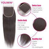 Straight Lace Closure -4"×4"Free Part Lace Closure 8A Grade Unprocessed Virgin Brazilian Hair Lace Closure with Baby Hair,130% Density Natural Black Human Hair Lace Closure Youwin(20 Inch)