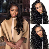 Fureya Wave Hair Lace Front Wig for Black Women Long Curly Wigs Synthetic Heat Resistant Fiber Hair Glueless Wigs with Baby Hair 24 inch Black Wigs