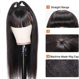 Straight Human Hair Wigs with Bangs None Lace Front Human Hair Wigs 150% Density Human Hair None Lace Front Straight Wigs with Bangs Natural Color Glueless Machine Made Wigs for Black Women