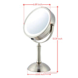 Ovente Table Top Makeup Mirror 7 Inch 1X, 8X Full View Magnification Cool White LED Lights, Distortion Free Design, Double-Sided, Battery Powered and 360 Degrees Rotation Nickel Brushed MDT70BR1X8X