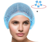 SETH-100 Pcs-21 Inches - Bouffant Disposable Hair Net Caps | Microblading | Tanning | Food Service | Sleeping Head Covers| Bonnets | Scrub Hat | Shower Cap | Bundled with 5 Prs of Disposable Gloves