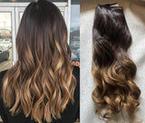 17" 20" 22" 25" Synthetic One Piece Straight Wavy Curly Clip in Ombre Hair Extensions (17Inches Wavy, Dark brown+Honey blonde)