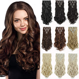 DILUSILK Clip in Hair Extensions 7 PCS Thick 20" 150g Soft Silky Body Wave Synthetic Hairpiece Chocolate Brown