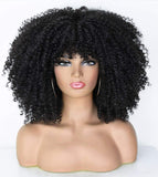 ANNIVIA Big hair Natural Black Afro Kinky Short Curly Wig with Bangs Kinky Curly Wig 14inch