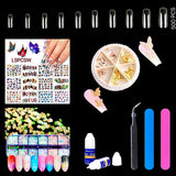 Nail Tips for Acrylic Nails 500PCS Coffin Fake Nails with Glue Holographic Sequins for Nail Stickers and Butterflies Nail Art(10 Sizes French Nails)