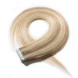 Tape in Hair Extensions Human Hair 40 Pieces Highlight Balayage Double Side Tape Seamless Skin Weft Natural Hair Extensions 40pcs Long Straight(14 inch 80g,#18/613 Light Ash Brown mix Bleach Blonde)