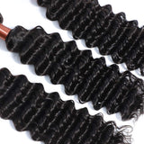 ANGIE QUEEN Peruvian Virgin Hair Deep Wave 3 Bundles 12 12 14 inch 100% Unprocessed Human Hair Weave Extensions Natural Black Color (100+/-5g)/bundle Can be Dyed and Bleached
