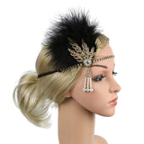 1920s Gatsby Flapper Feather Headband Roaring 20s, gold-98, Size No Size