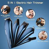 Hair Clippers Beard Trimmer for Men, Multi-purpose 5 in 1 Electric Grooming Kit Nose Hair Trimmer, USB Rechargeable Waterproof Precision Trimmer Nose & Ear Body Trimmer for Nose Ear Hair Beard (Blue)