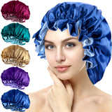Duufin 5 Pcs Satin Bonnets Large Sleeping Cap Women Bonnets Big Brim Silk Hair Bonnet for Sleeping Curly Hair