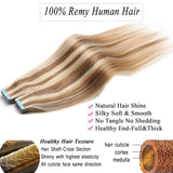 S-noilite Rooted Tape in Human Hair Extension Balayage Tape in Remy Human Hair Piece Seamless Skin Weft Invisible Double Sided Tape Straight 20 Pcs 30g 14 Inch (#12/613 Golden Brown/Bleach Blonde)
