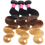 Misoun Ombre Brazilian Virgin Hair Body Wave Ombre Human hair 3 Tone T1B/4/27 Color, One Bundle Pc Weave Ombre Brazilian Hair Extension Weft (T1B/4/27,18Inch)