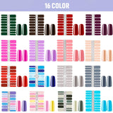 16 Sheets 256 Pieces Nail Polish Stickers Adhesive Full Nail Wraps Solid Color Nail Decals with Nail File for Women Girls DIY Nail Art, Assorted Colors
