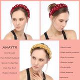 Velvet Braided Pearl Padded Headband Spanish Vintage Style Alice Hair Band Matador Headband (wine red+navy blue)