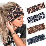 Gortin Boho Headbands Black Stretch Elastic Leopard Hair Bands Criss Cross Yoga Sweatbands Wide Running Outdoor Headband Turban Fashion Cloth Head Wraps for Women and Girls 4 Pcs