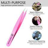 JagerOneUk Stainless Steel 2-piece Tweezers Set with Leather Pouch | Unisex Professional Eyebrow Tweezers | Best for Plucking Precision Chin Facial Hairs with Anti Slip Grip - Pink