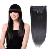 14"Remy Human Hair Clip in Extensions for Women Thick to Ends Jet Black(#1) 6 Pieces 70grams/2.45oz