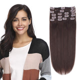 10-24inch Clip in Remy Human Hair Extensions Grade 7A Thick to End Full Head Natural Hair Long Straight 8 Pieces 18clips 70g 10"-12''#2 Dark Brown