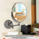 OVENTE Wall Mounted Vanity Makeup Mirror 9 Inch with 10X Magnification and Extendable Arm, Double-Sided with 360 Degree Swivel Mechanism and Zero Distortion, Nickel Brushed (MNLFW90BR1X10X)