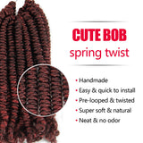 Bob Spring Twist Hair 6inch 4packs (20strands/pack) Pre-twisted Spring Twists Crochet Braids Synthetic Braiding Hair Extension(1B/Bug)