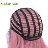 Ombre Pink Wigs Middle Part Long Synthetic Hair Wigs Dark Roots 2 Tones No Bangs for Women Girl Festival, Party, Cosplay(Black to Pink)
