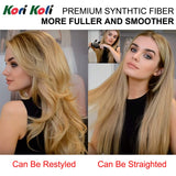 24" Long Straight Wavy Clip in Half Head Tied Wig Blonde Synthetic Hair Extensions For Women 210g 8-22#