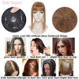 S-noilite Mono Base Topper Hair Piece Clip in Balayage Human Hair with Bangs for Women Top Crown Hair Extensions Clip in Toupee for Slight Hair Loss/Thinning Hair 14"(#18/613 Ash Blonde/Bleach Blonde)