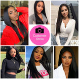 4x4 Lace Front Wigs Human Hair Unprocessed Brazilian Straight Virgin Human Hair Pre Plucked Hairline With Baby Hair for Women 150% Density with Natural Black Color 16 Inch.