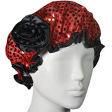 Kella Milla Stylish Satin Shower Cap, Red Glitter/Black Rose