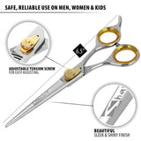 SHARF Professional 6.5’’ Straight Barber Scissors: Sharp 440c Japanese Stainless Steel Hair Cutting Shears For Men & Women| Gold Touch Series Clipping Scissors w/Easy Grip Handles