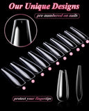 Clear Nail Tips False Nails, 500Pcs Long Full Cover Coffin Fake Nails Tip, Ballerina Artificial False Nails with Box-Nail Glue/Nail Files/Sponge Polishing/Nail Clipper/Nails Rhinestones for Nail Art